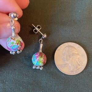 Silver and colorful globe earrings